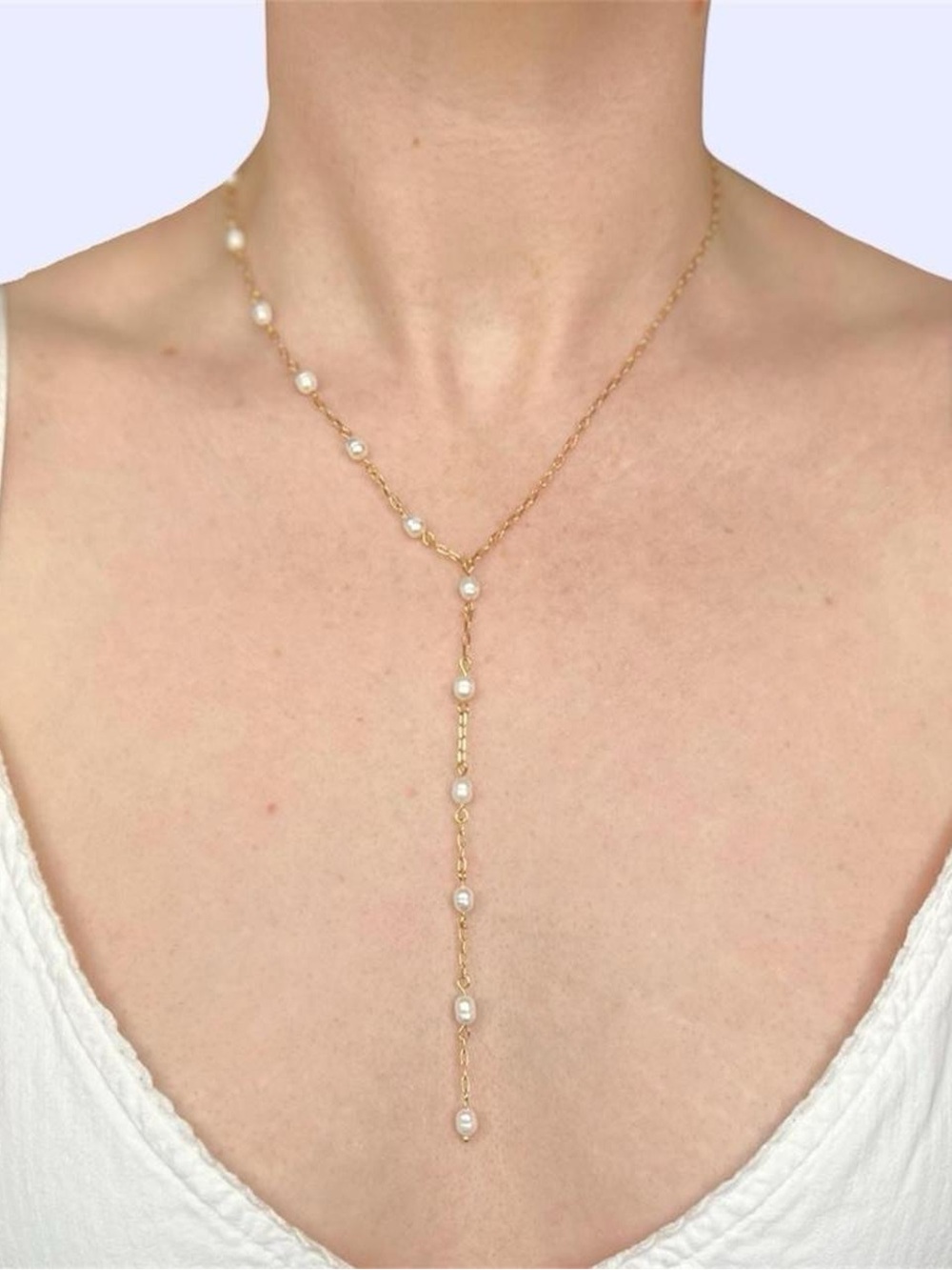 18k Plated White Freshwater Pearl Dangle Necklace